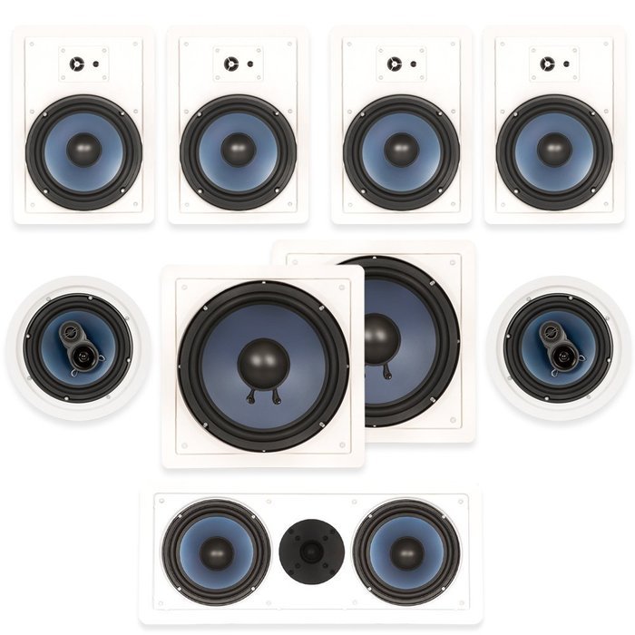 Blue Octave In Wall and In Ceiling 7.2 Home Theater 8" Speaker Set New 3160 Watts RHT837