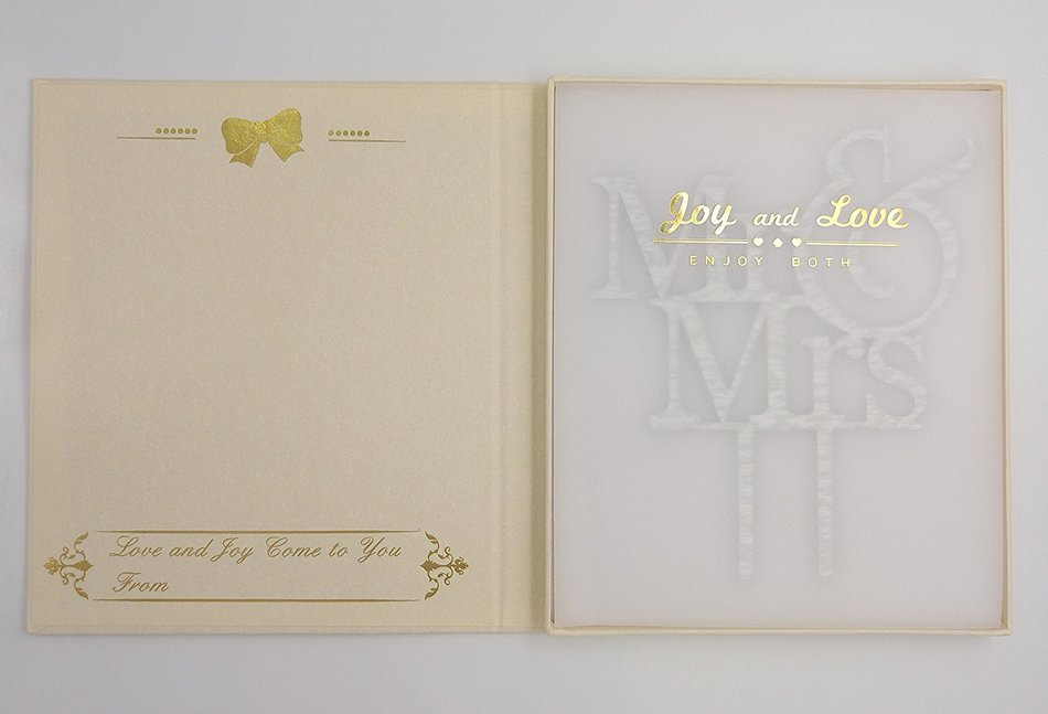 LOVENJOY with Gift Box Mr and Mrs Monogram Wedding Engagement Cake Topper (5.5-inch, Silver Glitter) N5