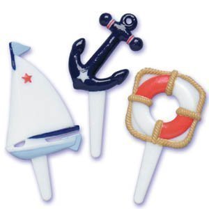 Oasis Supply Nautical Sea Cupcake/Cake Decorating Picks, 2-Inch, Assorted, Set of 12 N2