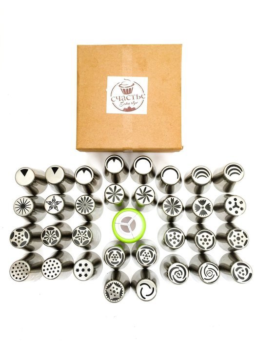 38 Piece - Complete Russian Piping Tips Set - Schast'ye Original - Includes: 32 Stainless Steel Piping Tips +... N2