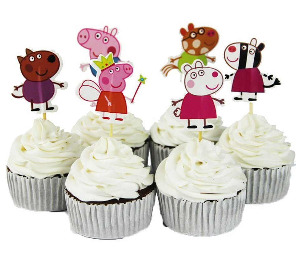 BETOP HOUSE Set of 24 Pieces Cute Peppa Pig Theme Party Decorative Cupcake Topper for Kids Birthday Party Baby... N6