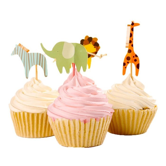 Tonnier - &hearts; Lovely Animals Series &hearts; - Zoo Set of 24 Pieces - Cake and Cupcake Toppers, Decoration N10