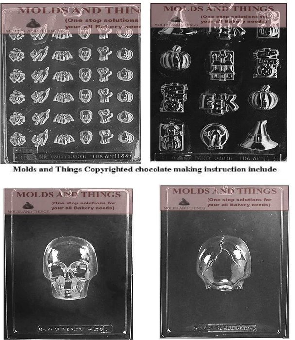 Halloween Deco Chocolate candy mold, Assorted with bat chocolate candy mold & Medium 3D Skull chocolate candy...