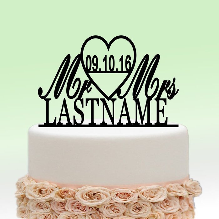 ivisi Personalized Wedding Cake Topper Custom Initial Name Decoration Anniversary Gift (Design 10) N7
