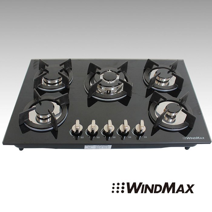 Windmax 30" Euro Design Black Tempered Glass Built-in Kitchen 5 Burners Gas Hob Cooktops N6