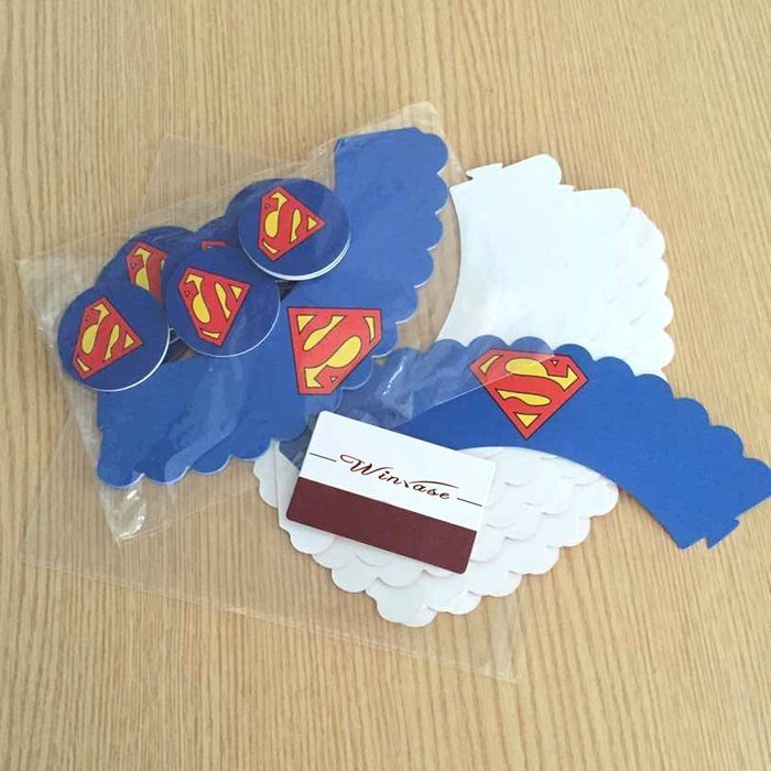 Winrase&reg; Set of 12 Chic Batman Mouth Kids Birthday Party Decoration Paper Cupcake Liner Wrap Wrappers with Toppers... N59