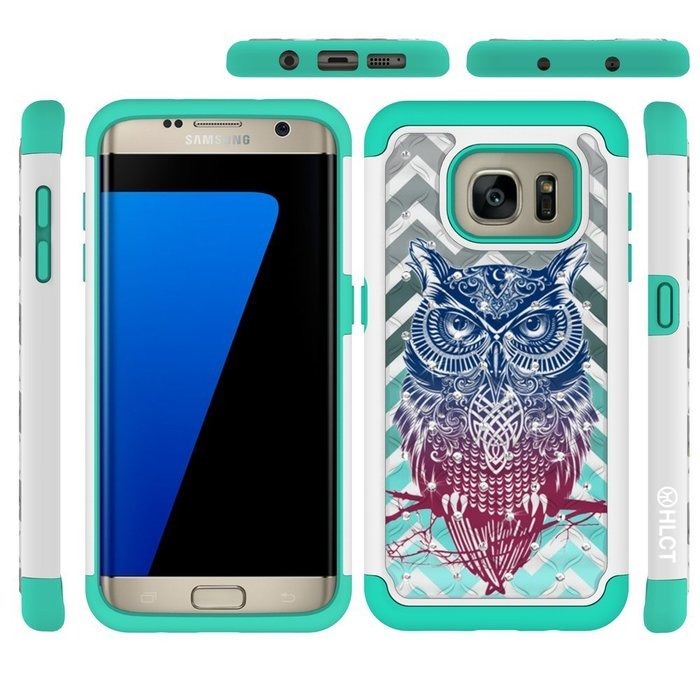 Galaxy S7 Edge Case, HLCT Rugged Shock Proof Dual-Layer Case for Samsung Galaxy S7 Edge (2016) (Green White A) N17