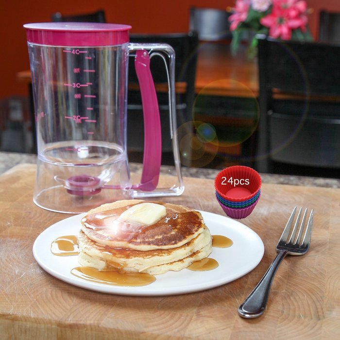 Holuck Cake Batter Distributor Batter Dispenser with Measuring Label DIY Cake Pancakes,with24 silicone baking... N6