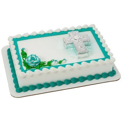 Religious First Communion Cross Baptism Cake Topper Cupcake Decoration Party Favor silver