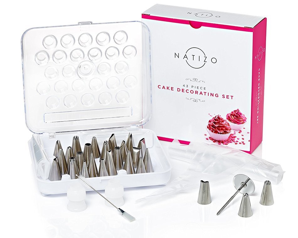 Natizo Cake Decorating Set, 43 Piece Kit Including 26 Icing Tips, Storage Caddy, Cleaning Brush, Piping Bags &... N2