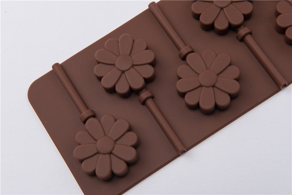 6 Cavity Sunflower Shape Lollipop Pudding Chocolate Ice Mold for Homemade DIY Products for Kids N5