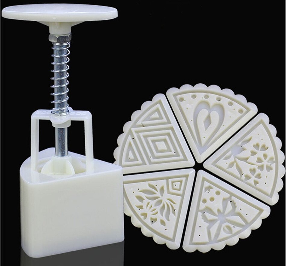 Sector shape Moon Cake Pastry Mold Hand Pressure 50g One Barrel 5 Flower piece baking mold for Mid-Autumn