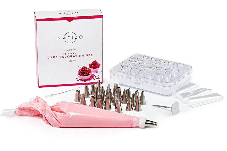 Natizo Cake Decorating Set, 43 Piece Kit Including 26 Icing Tips, Storage Caddy, Cleaning Brush, Piping Bags &... N4