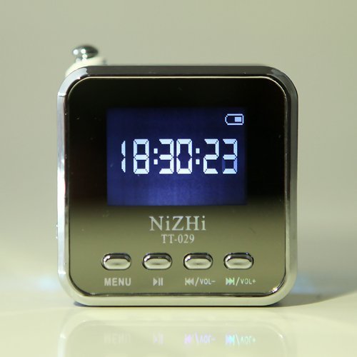 LuckyTECH Rechargeable Digital Mini LED Travel Pocket Speaker Clock FM Radio MP3 Player and Micro SD Slot N4