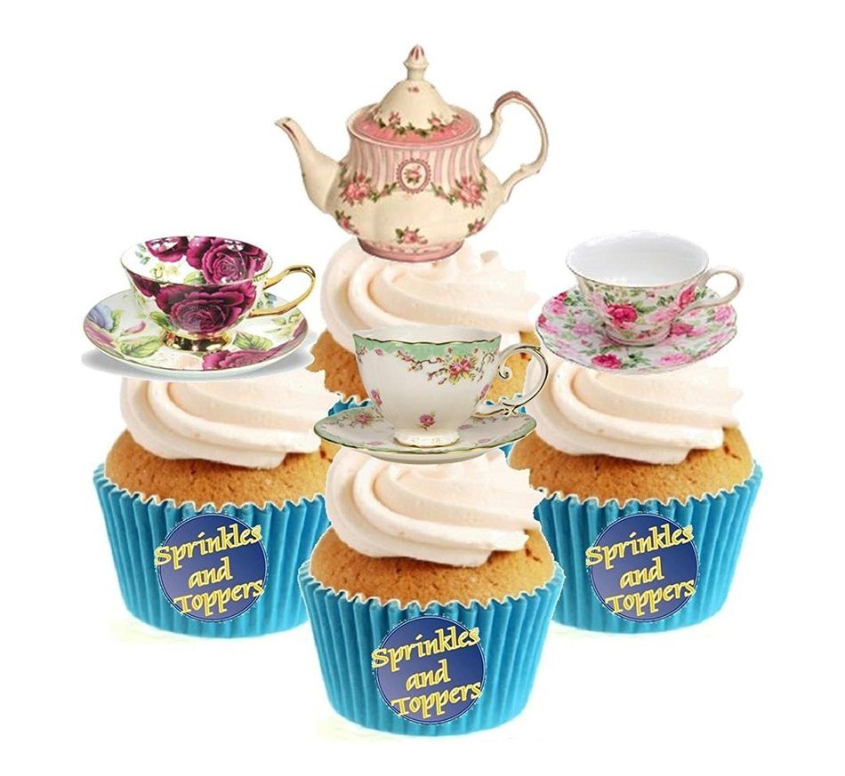 Vintage Time For Tea Collection (2) 12 Edible Stand up wafer paper cake toppers - UNCUT (5 - 10 BUSINESS DAYS...