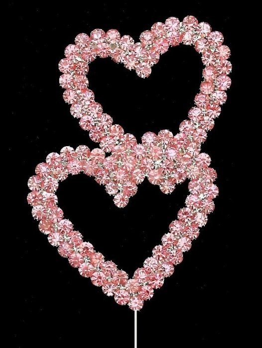 Deluxe Quinceanera 15 Number Cake Topper, In Rhinestone Crystals Cake Pick Set - Plus 2 Double Gorgeous Pink Hearts... N2