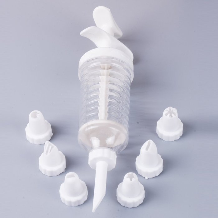 Cake Decorating Tool Set with 8 Nozzles White Cake Nozzles Piping Syringe Baking Supplies N3