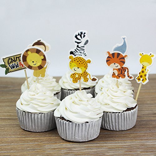 Mydio Set of 24 Cute Decorative Cupcake Muffin Toppers Wild Animals Zoo, Farm Animals Cake Cupcake Decorative...
