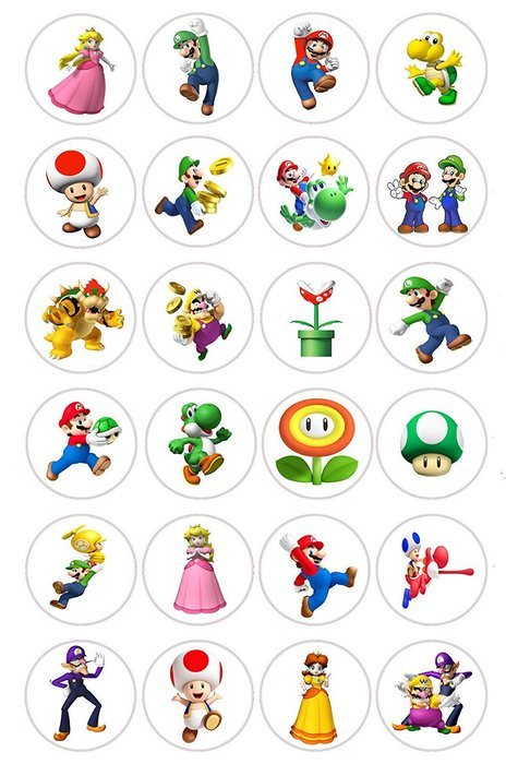24 EDIBLE IMAGE-24 MARIO BROTHERS DESIGN (#1) CUPCAKE TOPPERS