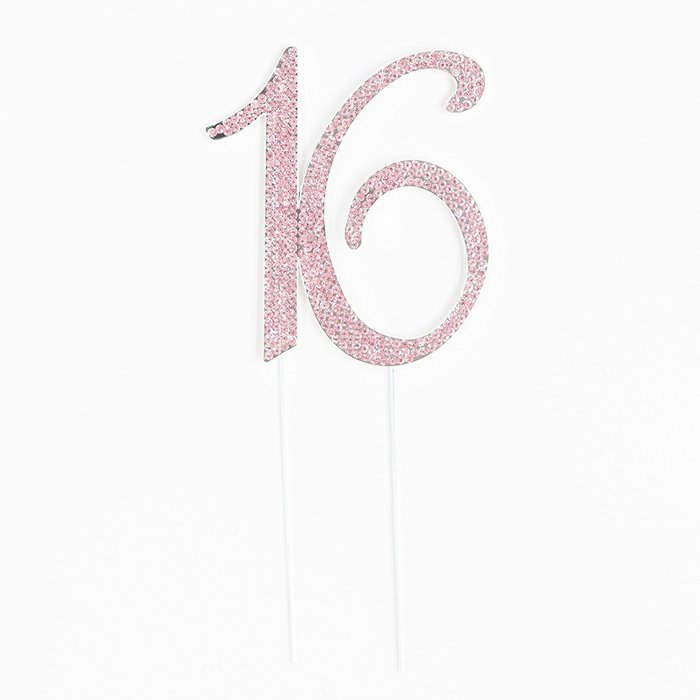 16 Cake Topper 16th Birthday Party Supplies Crystal Rhinestone Decoration (Gold) N9