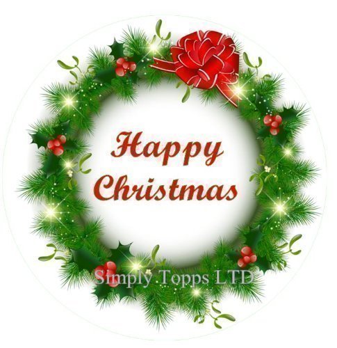 Christmas Wreath Cake Topper edible sugar icing ROUND 7.5" decoration