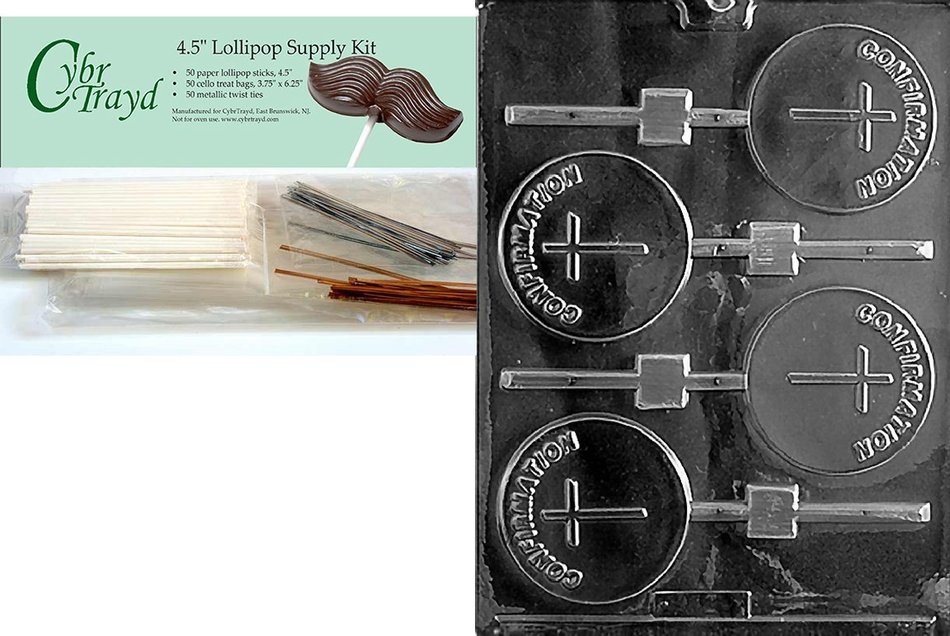 Cybrtrayd R027 Confirmation Lolly Chocolate Candy Mold with Exclusive Cybrtrayd Copyrighted Chocolate Molding... N10