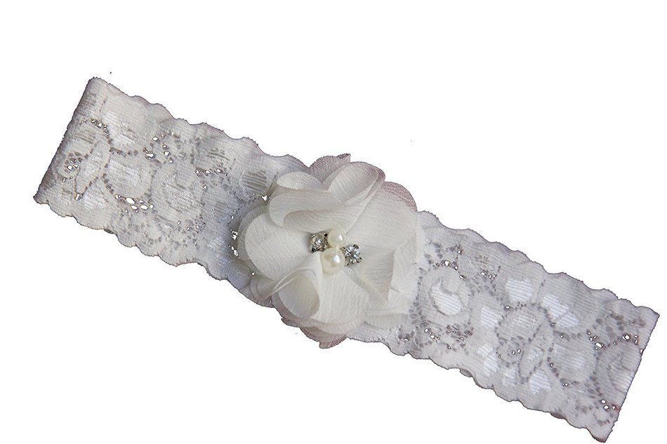 Wedding Ivory Lace Garter, Garter Belt, Classic Series, Ivory Vintage White Color, with 1 Chiffon Flower, By Lauren...