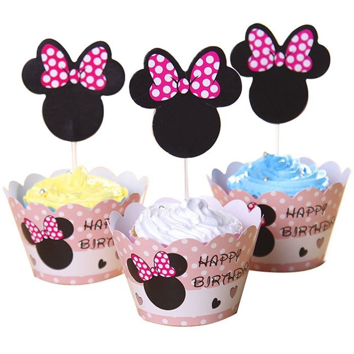 BETOP HOUSE Set of 1 Dozen Mickey Mouse Minnie Cupcake Mufiin Wrappers Toppers Kit for Kids Birthday Party Baby... N3