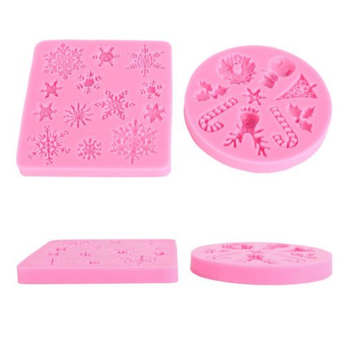 Anyana 2x Christmas Snowflake Snowman Silicone Fondant Mold Sugar Cake Decorating Tool N6