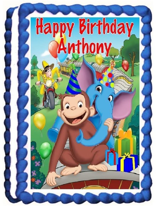 Curious George Edible Frosting Sheet Cake Topper - 1/4 Sheet - Vertical
