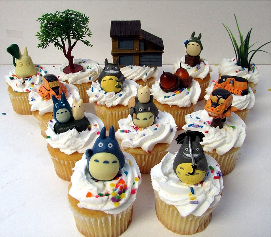 TOTORO 12 Piece Birthday CUPCAKE Topper Set Featuring Chu Totoro, Chibi, Catbus and Other Totoro Characters, Themed... N7