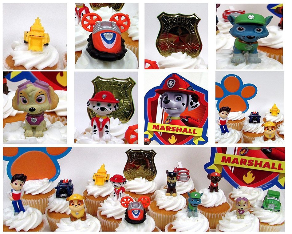 PAW PATROL 15 Piece Birthday Cupcake Topper Set Featuring Ryder and Paw Patrol Friends and Decorative Themed Accessories... N8