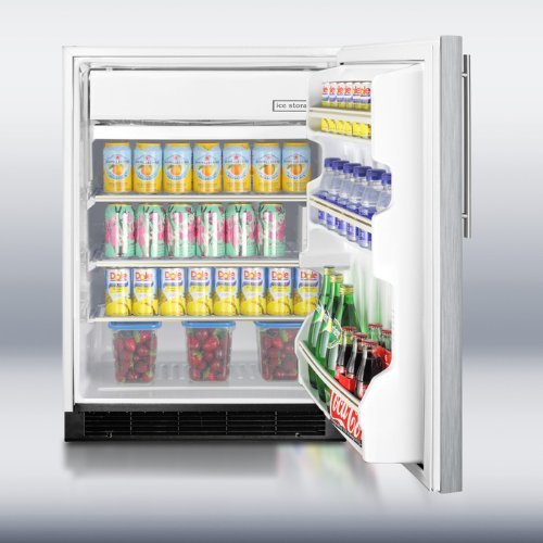 Summit BI605RSSVH: Built-in refrigerator-freezer with manual defrost, white cabinet, and stainless steel door N4