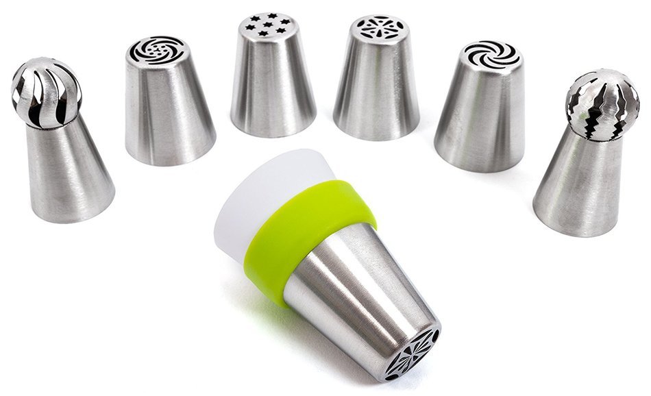 Russian Piping Tips set of 52 PCS: BULOO Products 32 Pastry Nozzles+2 SPHERE BALL Nozzles+15 Pastry Bags+2 Silicone... N6