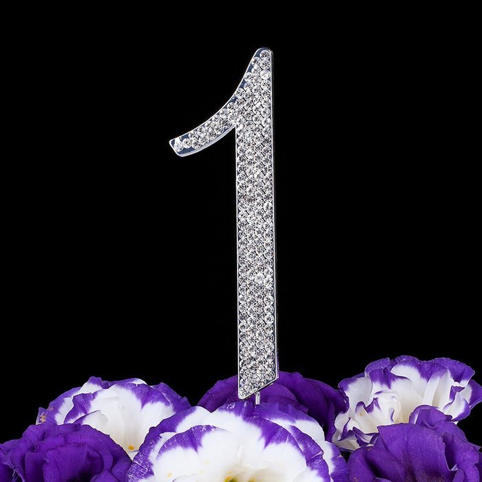 LOVENJOY with Gift Box Number 1 Crystal Rhinestone Baby Shower Wedding Birthday Anniversary Engagement Metal Cake... N24