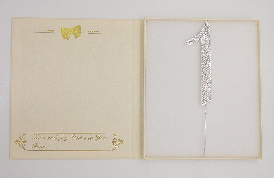 LOVENJOY with Gift Box Number 1 Crystal Rhinestone Baby Shower Wedding Birthday Anniversary Engagement Metal Cake... N26