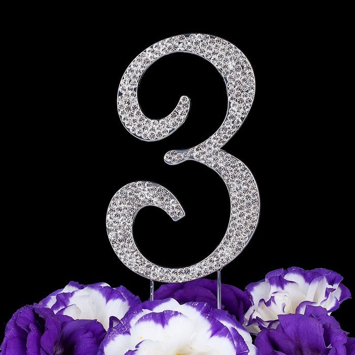 LOVENJOY with Gift Box Number 1 Crystal Rhinestone Baby Shower Wedding Birthday Anniversary Engagement Metal Cake... N31