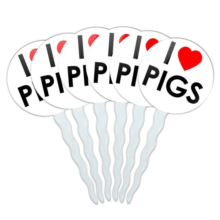 Set of 6 Cupcake Picks Toppers Decoration I Love Heart - Sloths N35