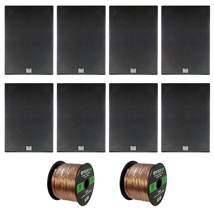 Home Theatre Speaker Package Of 8x Dual Electronics LS205EB Black Wood Grain Bookshelf Indoor/Outdoor Box Speakers...