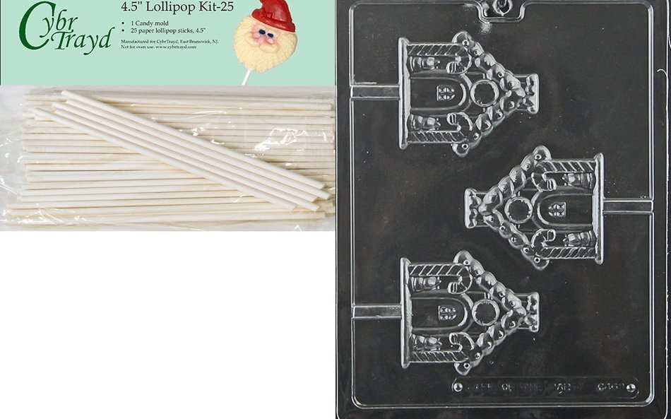Cybrtrayd 00045St25-C463 Gingerbread House Lolly Christmas Chocolate/Candy Mold with 25 4.5-Inch Lollipop Sticks