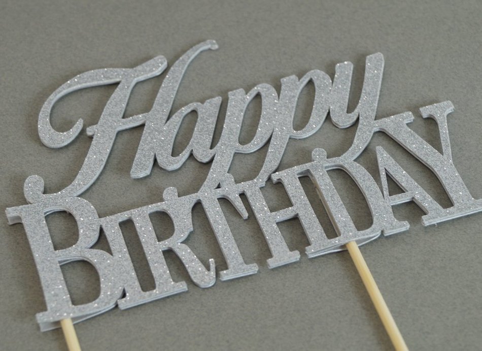 Silver Happy Birthday Cake Topper N2