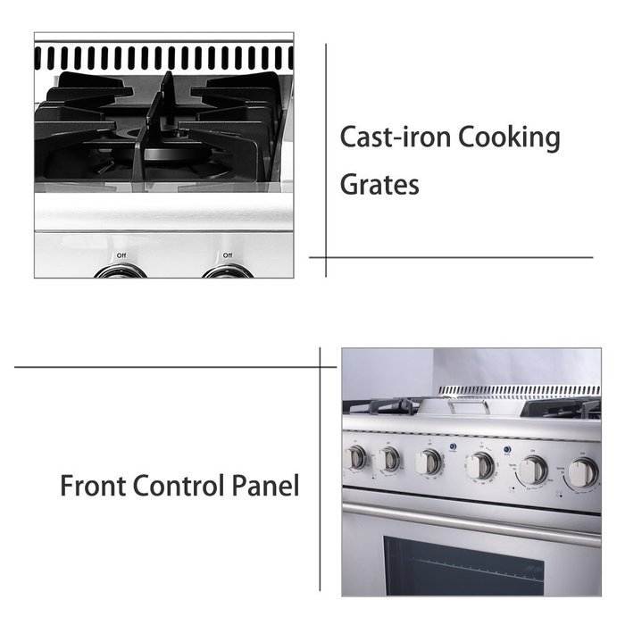 Anself THOR KITCHEN Stainless Steel Dual Fuel Range Professional Free Standing Gas Range, 4 Burners, 5.2 Cu. Ft... N5