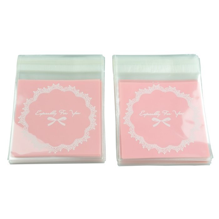 TOOGOO(R) 100 Pcs Self Seal Adhesive Opp Bag Round Lace Bow for Candies Cookies N2