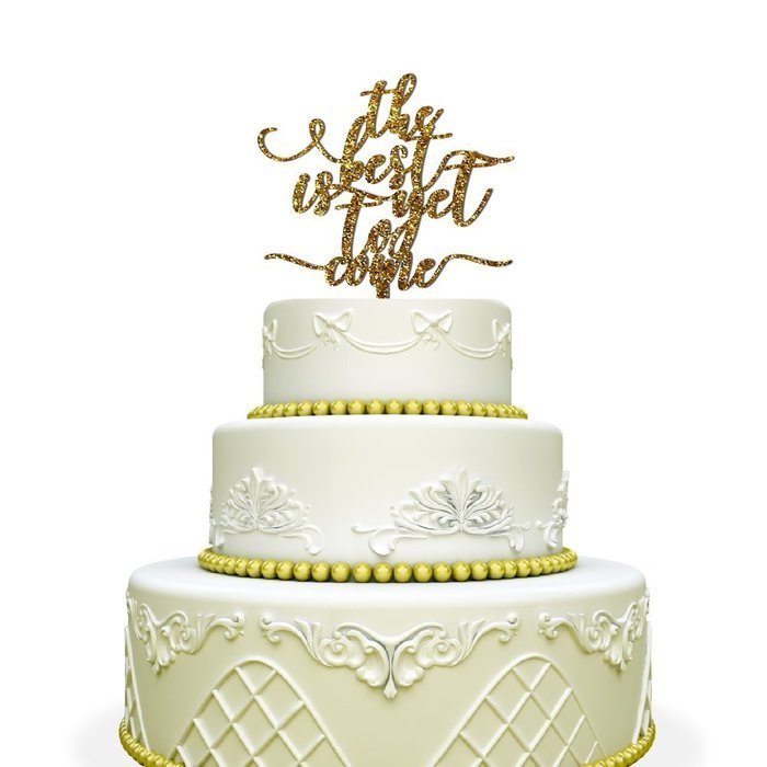 The Best is Yet to Come Wedding Cake Topper Mirrored Silver N4