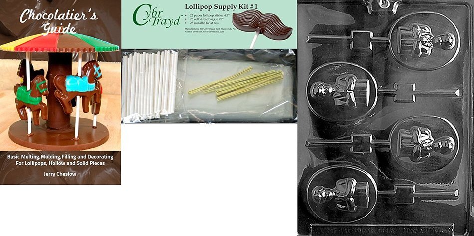 Cybrtrayd Boy Communion Lolly Chocolate Candy Mold with 25 4.5-Inch Lollipop Sticks and Exclusive Cybrtrayd Copyrighted... N10