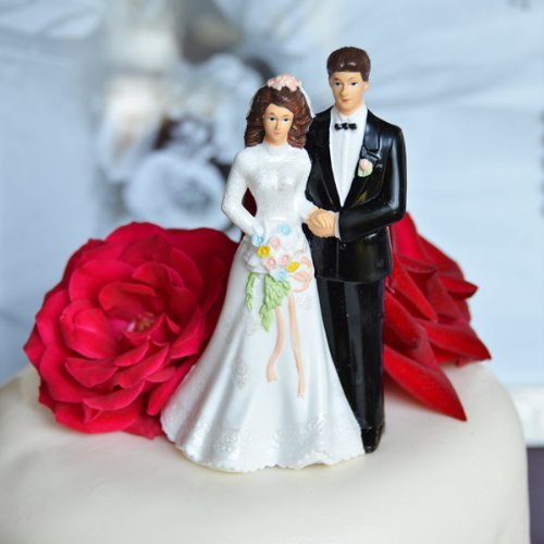 Bride and Groom Cake Topper - Light Complexion w/ Medium Dark Hair