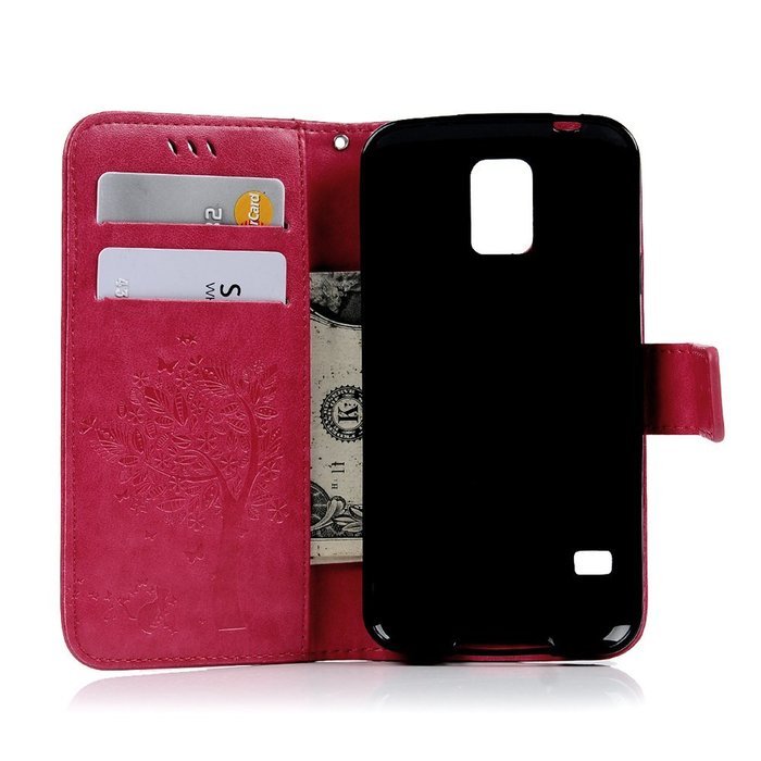 S5 Case,Samsung Galaxy S5 Case (i9600) - Wallet Embossed Flower Tree PU Leather Soft TPU Inner Cover with Magnetic... N34