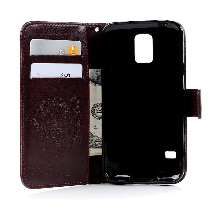 S5 Case,Samsung Galaxy S5 Case (i9600) - Wallet Embossed Flower Tree PU Leather Soft TPU Inner Cover with Magnetic... N38