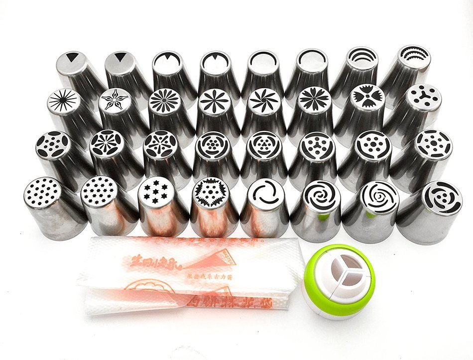 38 Piece - Complete Russian Piping Tips Set - Schast'ye Original - Includes: 32 Stainless Steel Piping Tips +... N8