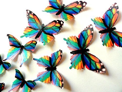 15 RAINBOW MONARCHS Edible Wafer Paper Butterflies&copy; 2" Large Size - Cake and Cupcake Toppers, Edible Image Butterfly...